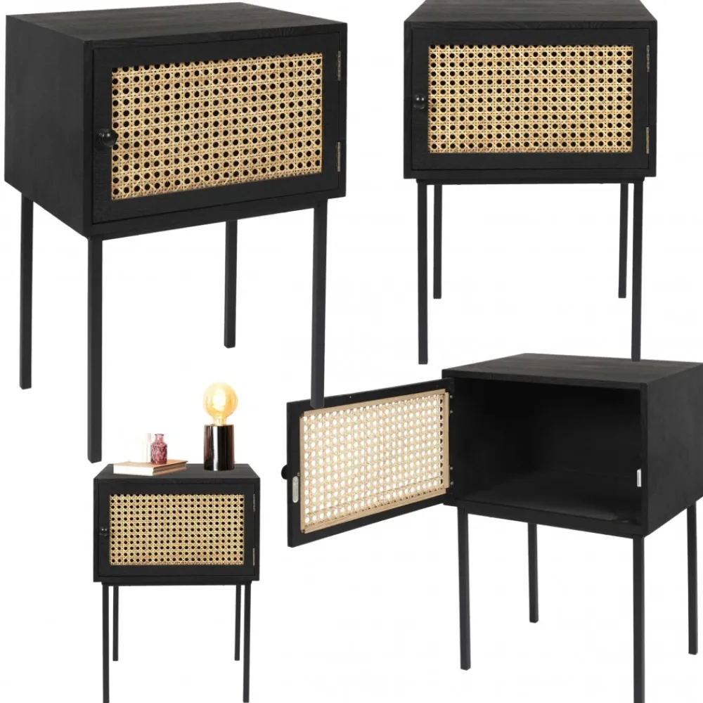 Szafka nocna Rio czarna rattanowy front * HowHomely Discount
