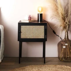 Szafka nocna Rio czarna rattanowy front * HowHomely Discount