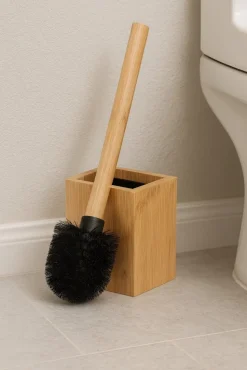 Szczotka do WC z pojemnikiem bambusowym - kwadratowa