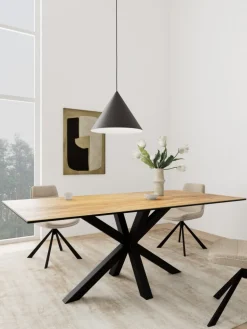 Szeroki stół Heaven ceramiczny blat imitacja dębu podstawa czarna