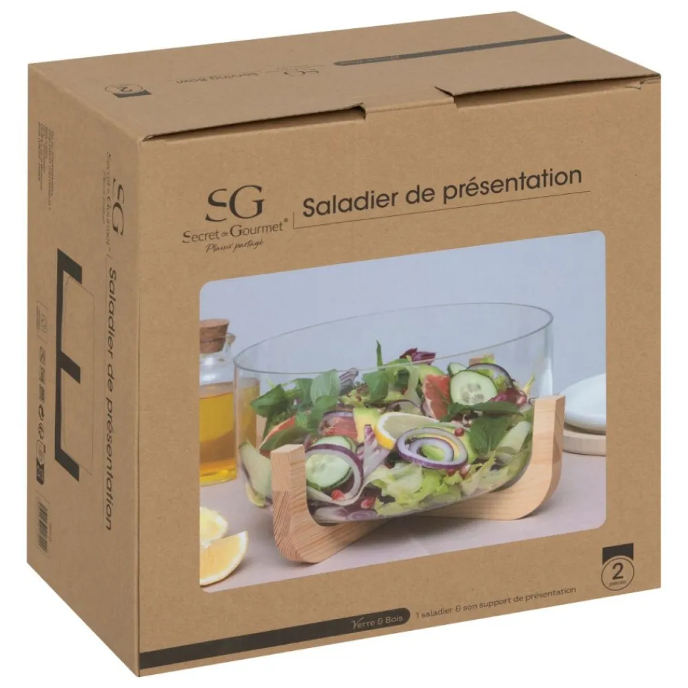 Szklana miska z drewnianą podstawą Arha * Secret de Gourmet New