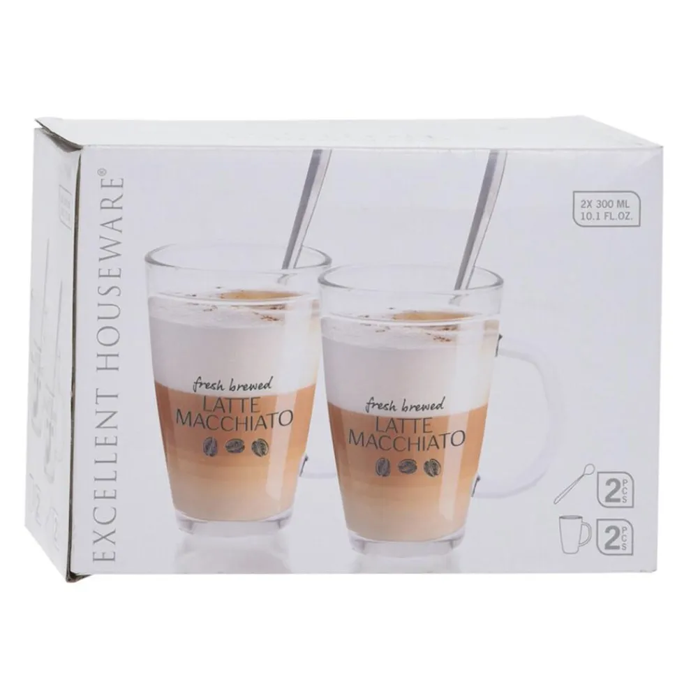 Szklanki do kawy latte + łyżeczki 300 ml * Excellent Houseware Hot