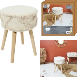Taboret BOHO okrągły stołek kremowy * HowHomely Hot