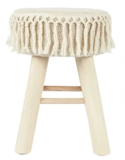 Taboret MACRAME kremowy z frędzlami * HowHomely Outlet