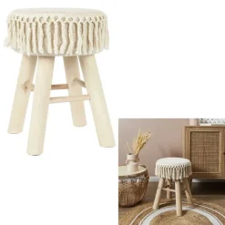 Taboret MACRAME kremowy z frędzlami * HowHomely Outlet