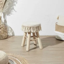 Taboret MACRAME kremowy z frędzlami * HowHomely Outlet