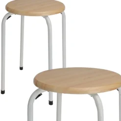 Taboret metalowy biały z siedziskiem mdf h45 x 37 cm * H&S Decoration Online