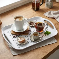 Taca do serwowania antypoślizgowa biała z uchwytami 41,5x28,5x4,5 cm * Kesper Outlet