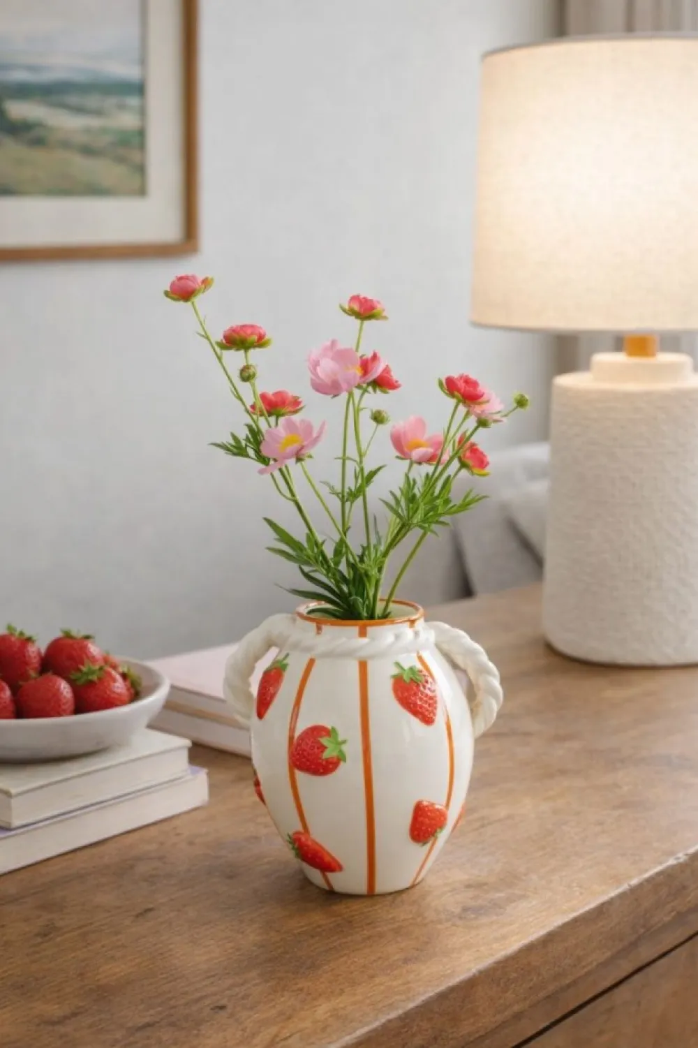 Wazon ceramiczny wzór w truskawki Fresas * Boltze Discount