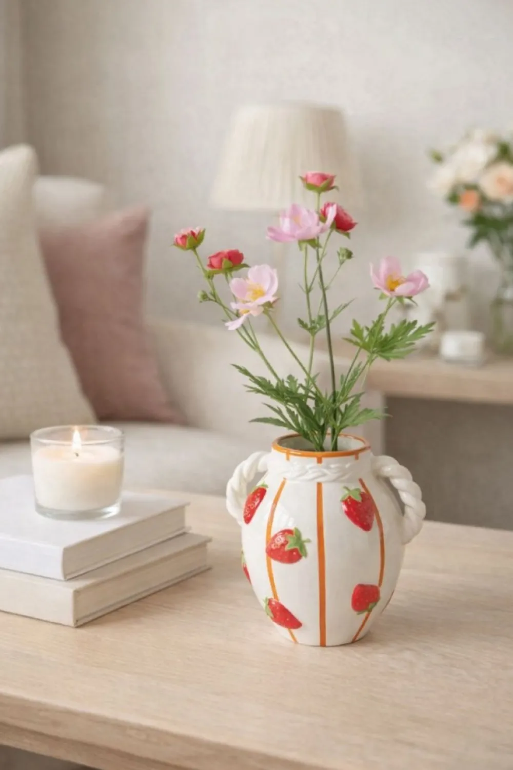 Wazon ceramiczny wzór w truskawki Fresas * Boltze Discount