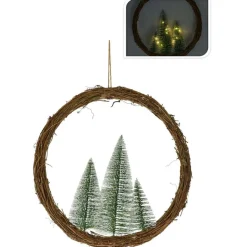 Wianek rattanowy z choinkami Led 40 cm
