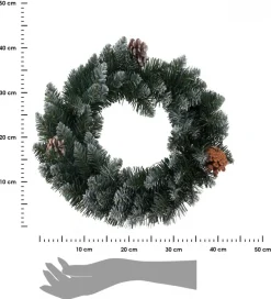 Wianek świąteczny zielony z białymi końcówkami 40 cm * H&S Decoration Clearance