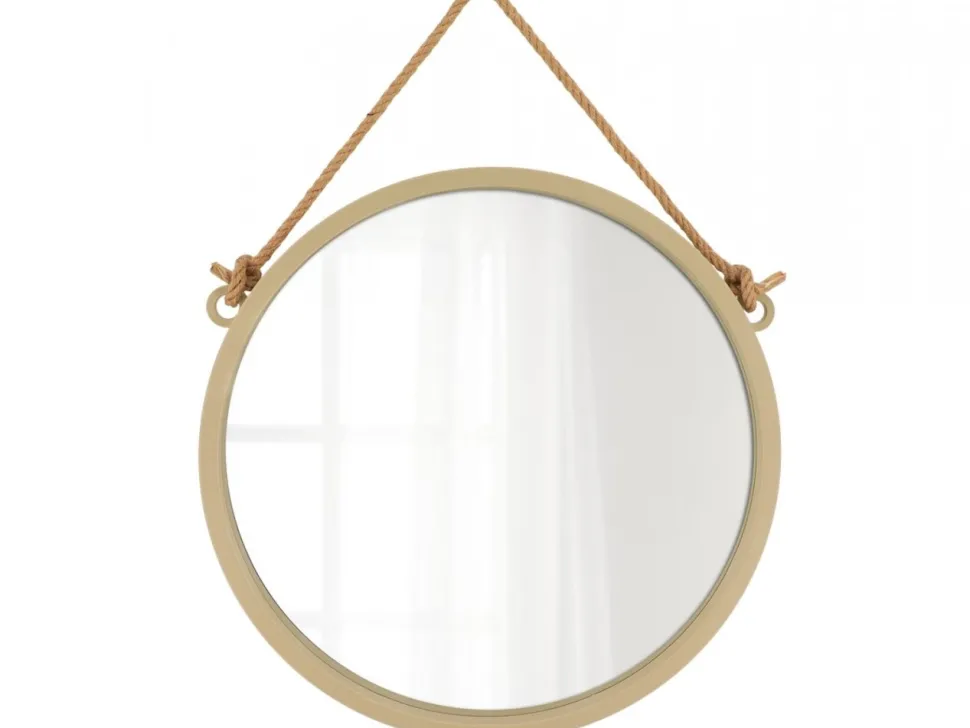 Wiszące okrągłe lustro 48 cm beż