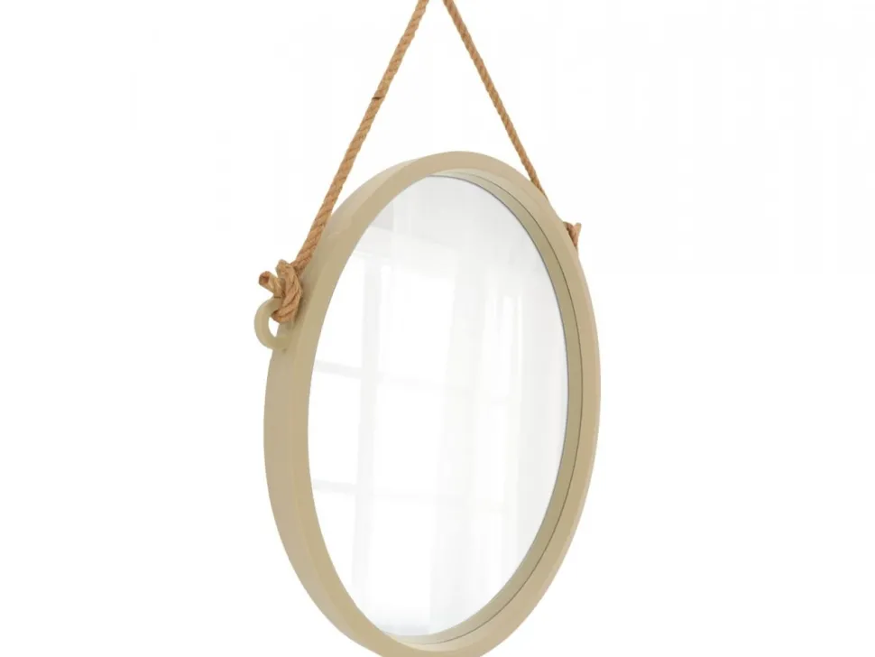 Wiszące okrągłe lustro 48 cm beż