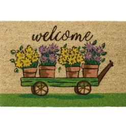 Wycieraczka kokosowa Welcome z taczką i kwiatami 60x40 cm