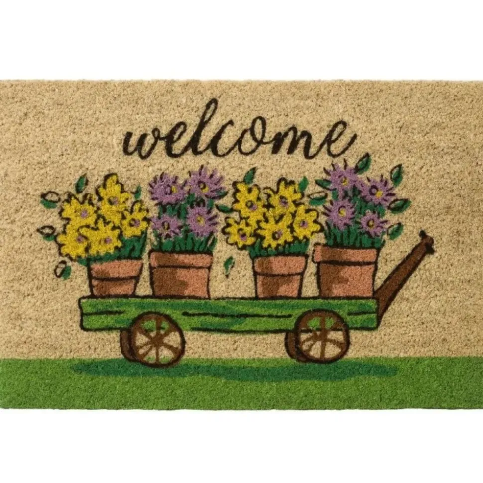 Wycieraczka kokosowa Welcome z taczką i kwiatami 60x40 cm