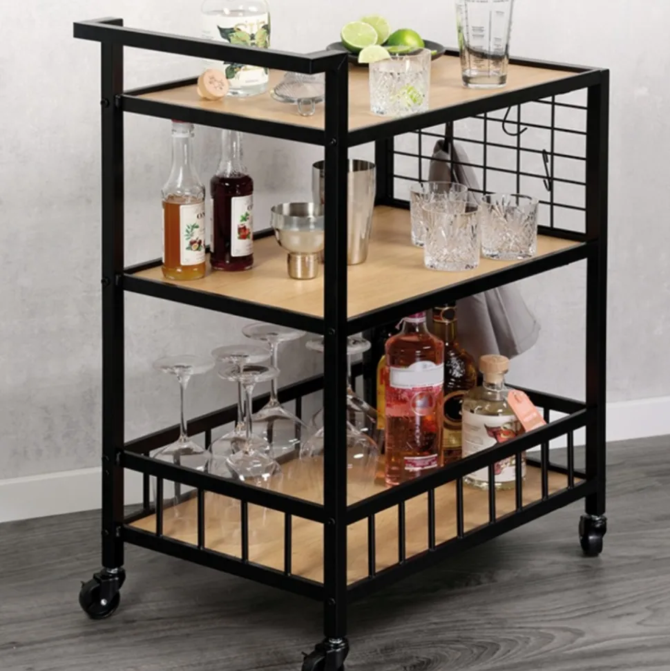 Wózek kuchenny na kółkach 3 poziomy loft 60x38xh79 cm