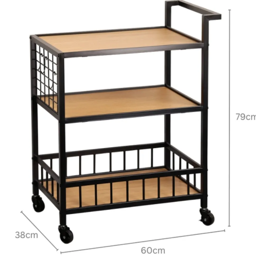 Wózek kuchenny na kółkach 3 poziomy loft 60x38xh79 cm
