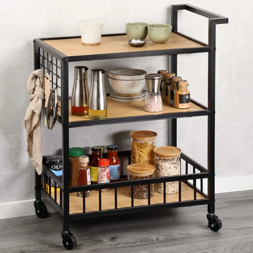Wózek kuchenny na kółkach 3 poziomy loft 60x38xh79 cm
