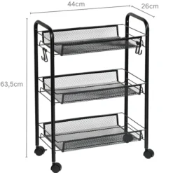 Wózek kuchenny 3 poziomy na kółkach metalowy czarny 44x26xh63,5 cm * Kesper Clearance