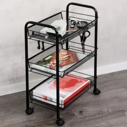 Wózek kuchenny 3 poziomy na kółkach metalowy czarny 44x26xh63,5 cm * Kesper Clearance