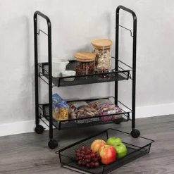 Wózek kuchenny 3 poziomy na kółkach metalowy czarny 44x26xh63,5 cm * Kesper Clearance