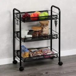 Wózek kuchenny 3 poziomy na kółkach metalowy czarny 44x26xh63,5 cm * Kesper Clearance