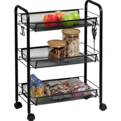 Wózek kuchenny 3 poziomy na kółkach metalowy czarny 44x26xh63,5 cm * Kesper Clearance