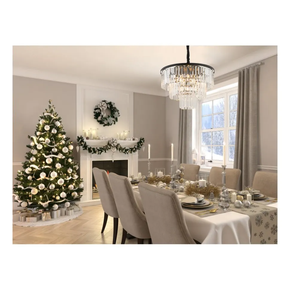 Żyrandol CRISTAL Czarny Szklane Kryształy 9xE14 56cm