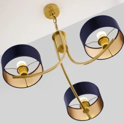 Żyrandol ARTHUR złoty granatowy abażur 3xE27 * Jupiter Discount