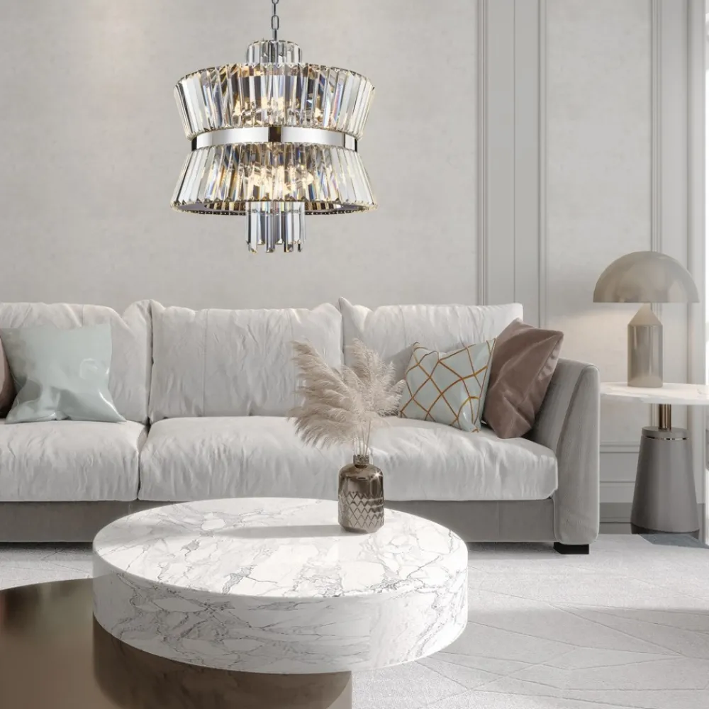 Żyrandol AURELIA Srebrny Szklane Kryształy 12xE14 54cm * Eko-light New