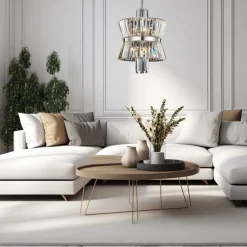Żyrandol AURELIA Srebrny Szklane Kryształy 8xE14 42cm * Eko-light
