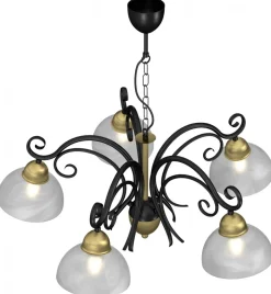 Żyrandol AURORA Czarny Złoty Szklany Klosz 5xE27 * Luminex Hot
