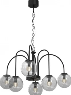 Żyrandol CAMBRIDGE Czarny Szklany Klosz 6xE14 * Luminex Clearance