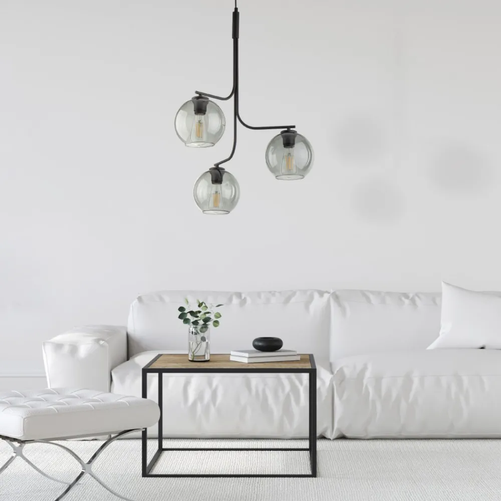 Żyrandol CESAR Czarny Szklane Klosze 3xE27 * TK Lighting