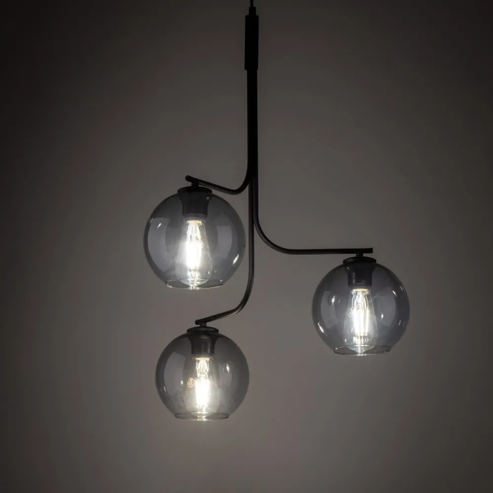 Żyrandol CESAR Czarny Szklane Klosze 3xE27 * TK Lighting