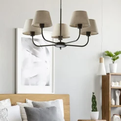 Żyrandol CHICAGO Czarny Beżowy Abażury 5xE27 * TK Lighting Discount
