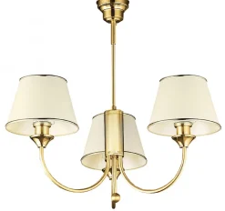 Żyrandol CLASSIC Złoty Beżowy Abażury 3xE27 * Jupiter Outlet