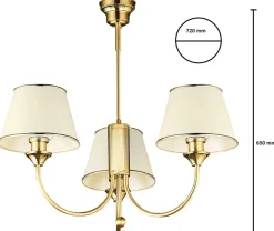 Żyrandol CLASSIC Złoty Beżowy Abażury 3xE27 * Jupiter Outlet