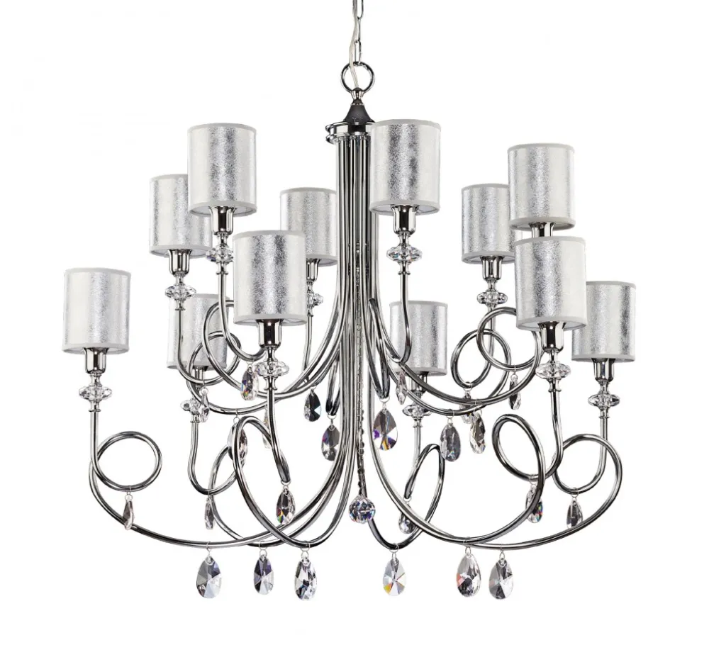 Żyrandol DELFINA Srebrny Abażury 12xE14 * Jupiter New