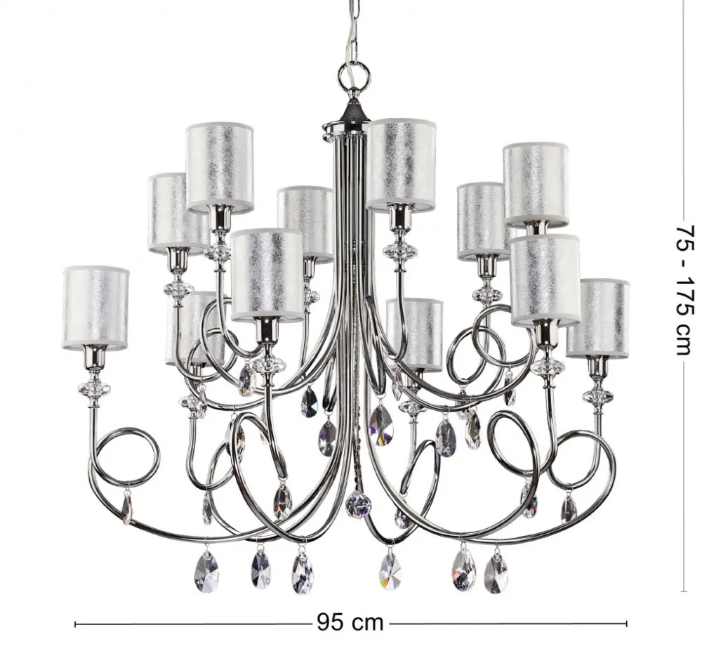 Żyrandol DELFINA Srebrny Abażury 12xE14 * Jupiter New