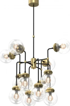 Żyrandol HYDRO Złoty Czarny Szklany Klosz 12xE14 * Luminex Best