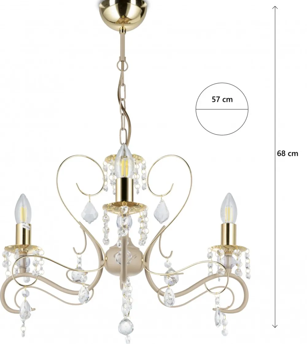 Żyrandol Kayen Beżowy 3xE14 51 cm * HowHomely Sale
