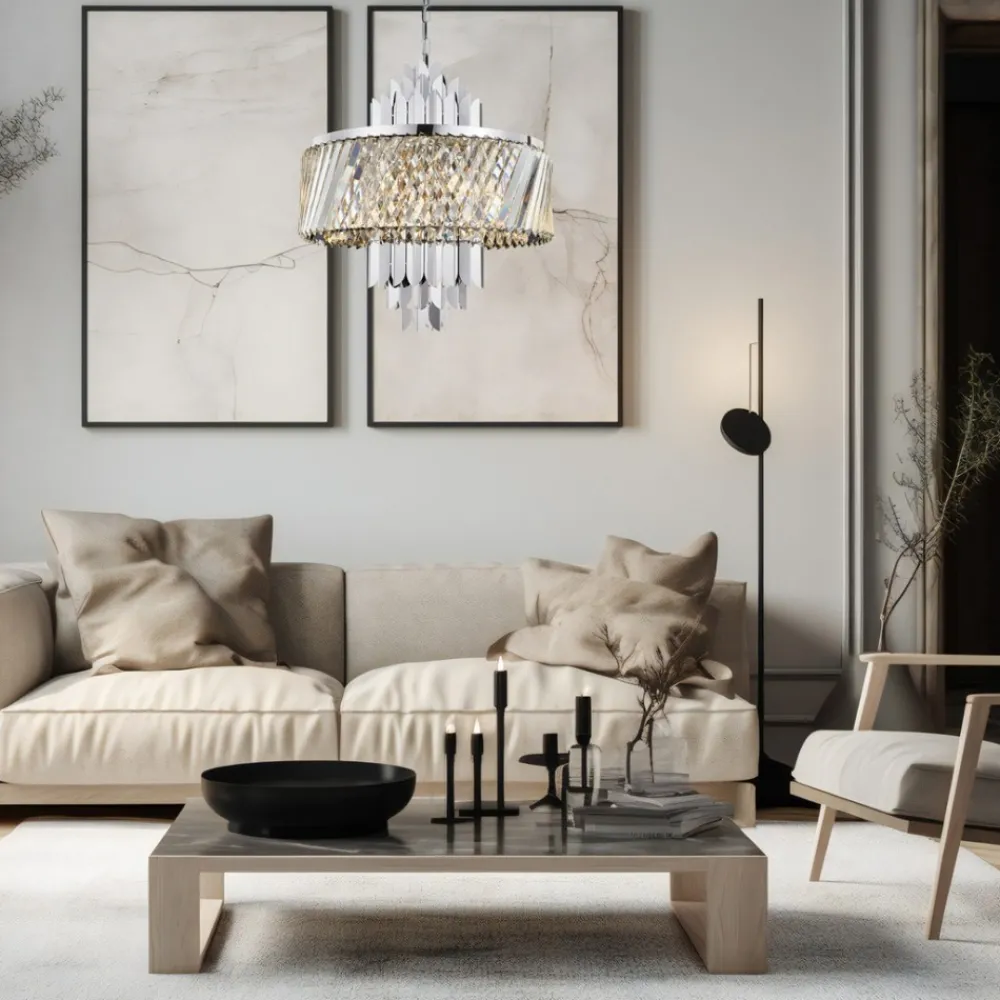 Żyrandol MARGOT Srebrny Szklane Kryształy 9xE14 55cm * Eko-light Discount