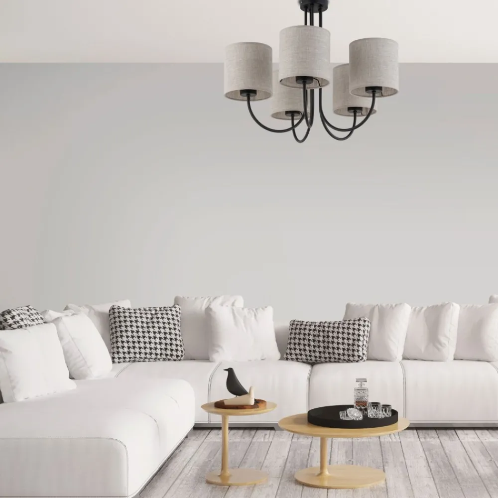 Żyrandol TORENS Czarny Beżowy Abażury 5xE27 * TK Lighting