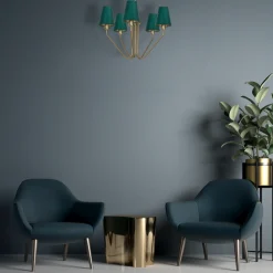 Żyrandol VICTORIA Złoty Zielony Abażury 5xE27 * Eko-light Discount
