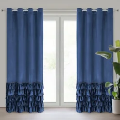 Zasłona CARLI 140x250 granatowa falbany cyrkonie