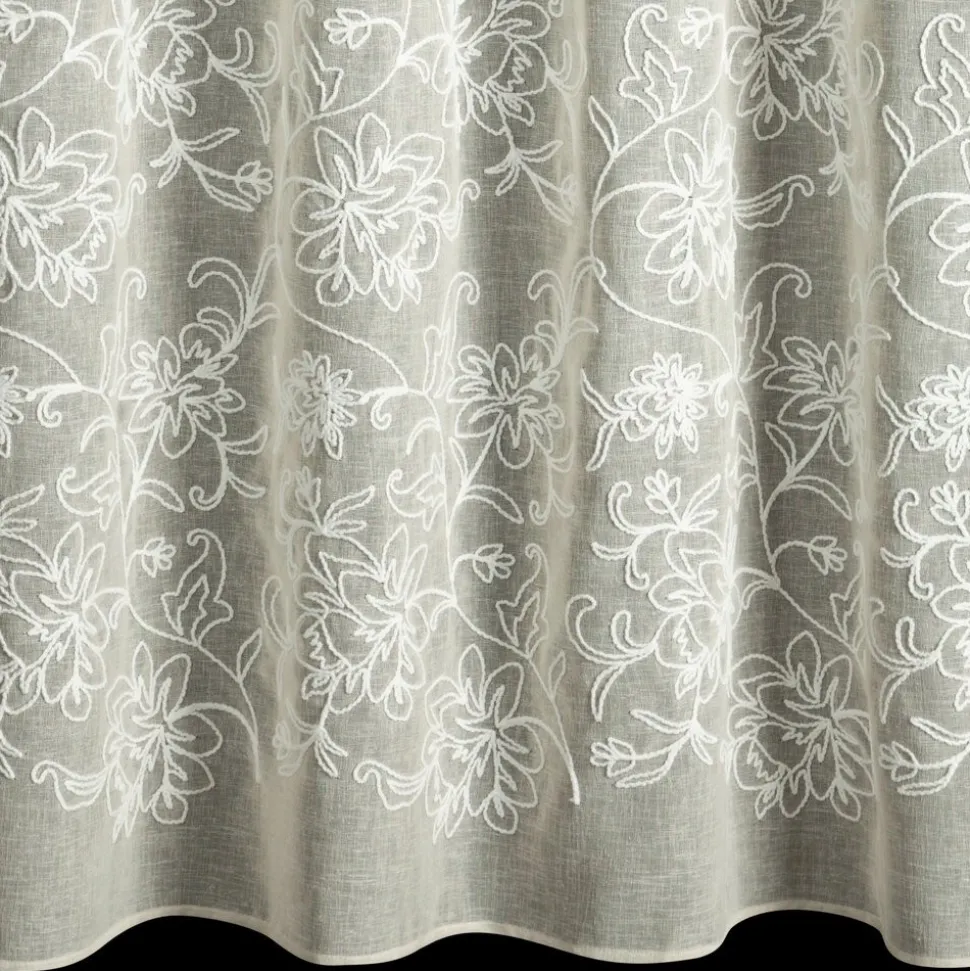 Zasłona LILY 140x250 cm beżowa haftowane kwiaty przelotki