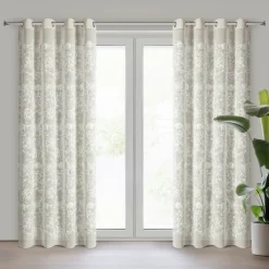 Zasłona LILY 140x250 cm beżowa haftowane kwiaty przelotki