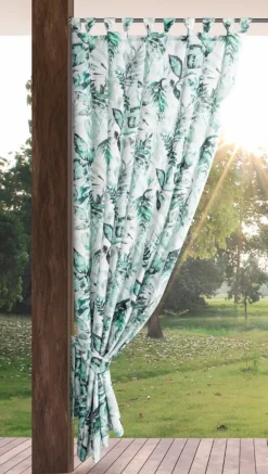 Zasłona ogrodowa 155x220cm biała zielone liście